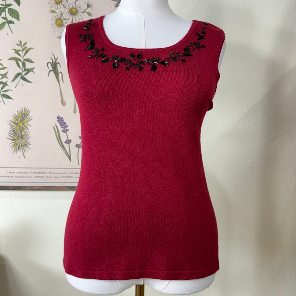 Vtg 90s Y2k Beaded Sleeveless Knit Top Vampire Witchy Whimsigoth Romantic Goth L